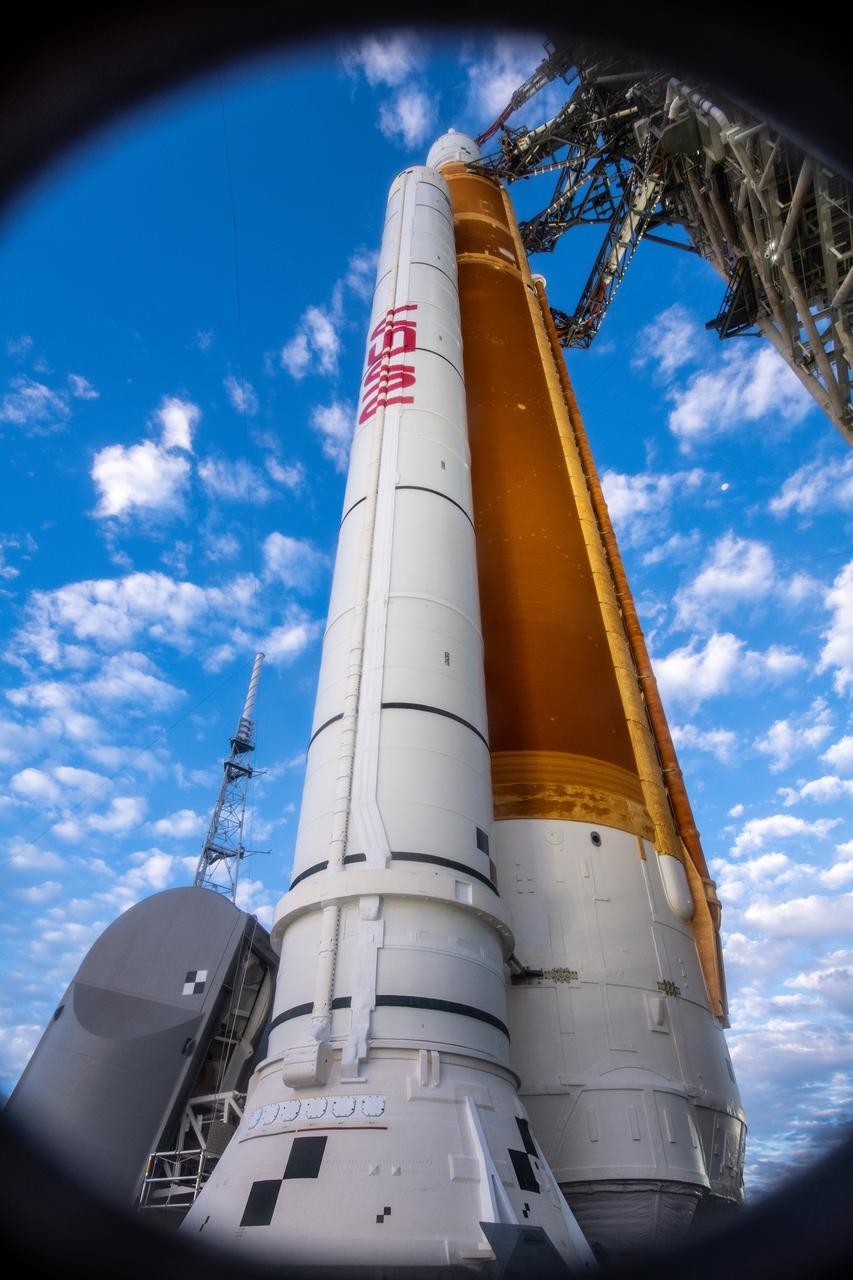 NASA’s Artemis I Space Launch System and Orion spacecraft atop the mobile launcher are in view on the pad at Launch Complex 39B at NASA’s Kennedy Space Center in Florida on Nov. 15, 2022. Liftoff was at 1:47 a.m. EST on Nov. 16. The first in a series of increasingly complex missions, Artemis I will provide a foundation for human deep space exploration and demonstrate our commitment and capability to extend human presence to the Moon and beyond. The primary goal of Artemis I is to thoroughly test the integrated systems before crewed missions by operating the spacecraft in a deep space environment, testing Orion’s heat shield, and recovering the crew module after reentry, descent, and splashdown. 