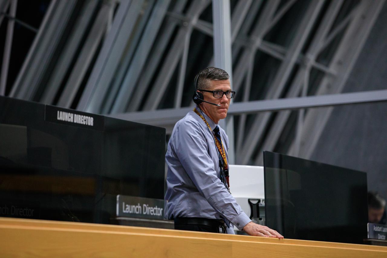Artemis I Assistant Launch Director Jeremy Graeber monitors his console during launch countdown activities inside Firing Room 1 of the Launch Control Center at NASA’s Kennedy Space Center in Florida on Nov. 16, 2022. Liftoff of the agency’s Space Launch System and Orion spacecraft from Launch Complex 39B was at 1:47 a.m. EST. The first in a series of increasingly complex missions, Artemis I will provide a foundation for human deep space exploration and demonstrate our commitment and capability to extend human presence to the Moon and beyond. The primary goal of Artemis I is to thoroughly test the integrated systems before crewed missions by operating the spacecraft in a deep space environment, testing Orion’s heat shield, and recovering the crew module after reentry, descent, and splashdown.