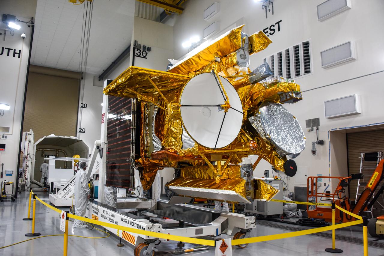 The Surface Water and Ocean Topography (SWOT) spacecraft is moved into a transport container inside the Astrotech facility at Vandenberg Space Force Base in California on Nov. 18, 2022. The satellite will be transported to the SpaceX facility at Vandenberg. SWOT is the first mission that will observe nearly all water on Earth’s surface, measuring the height of water in the planet’s lakes, rivers, reservoirs, and the ocean. It is set to launch aboard a SpaceX Falcon 9 rocket in December from Vandenberg’s Space Launch Center-4 East. NASA’s Launch Services Program, based at the agency’s Kennedy Space Center in Florida, is managing the launch service.
