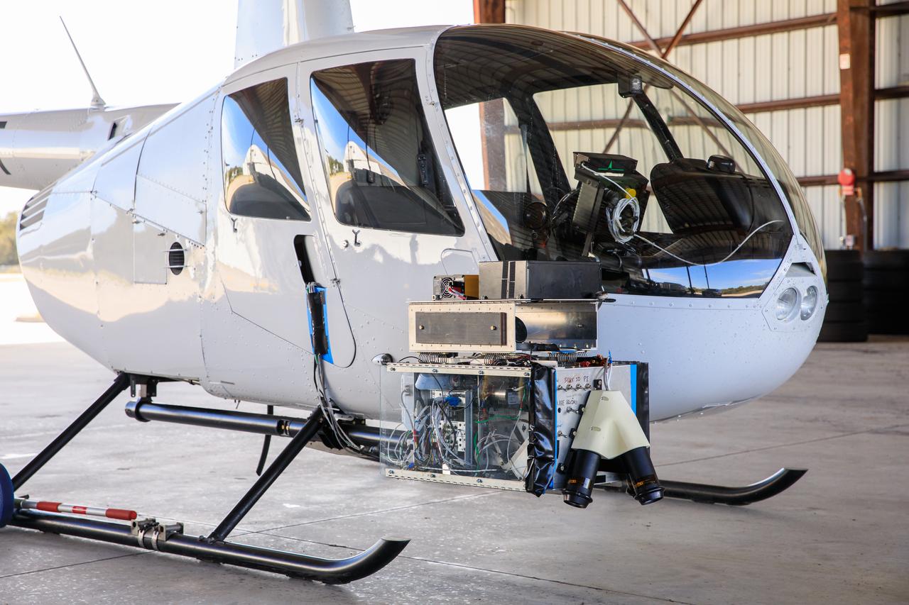 Seen here is Intuitive Machines’ navigation pod sensors for the company’s Nova-C lunar lander ahead of testing done at NASA’s Kennedy Space Center in Florida on Nov. 18, 2022. The test involved flying the sensors over a simulated lunar surface at the Launch and Landing Facility on a private helicopter. Intuitive Machines is scheduled to launch two missions to the Moon in 2023 – one of which will carry NASA’s Mass Spectrometer observing lunar operations (MSolo) instrument that will help analyze the chemical makeup of landing sites on the Moon, as well as study water on the lunar surface. Through NASA’s Commercial Lunar Payload Services initiative, the agency selected Intuitive Machines to deliver science and technology demonstration payloads to the Moon, contributing to NASA’s goal of establishing a sustainable human presence on the lunar surface.