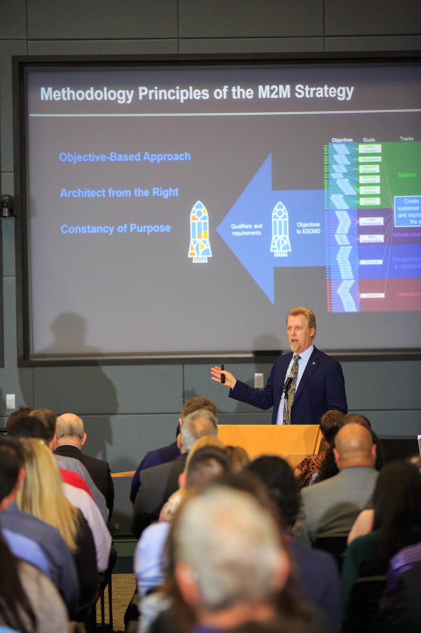 Kurt Vogel, director of NASA Space Architectures, participates in a town hall discussion on Nov. 29, 2022, at NASA’s Kennedy Space Center in Florida. NASA senior leaders also participating were NASA Deputy Administrator Pam Melroy; Cathy Koerner, deputy associate administrator, Exploration Systems Development; NASA Associate Administrator Bob Cabana; and Janet Petro, director of Kennedy Space Center. Discussion centered around NASA’s Moon to Mars objectives, Kennedy’s role in deep space exploration, and the path forward in the coming months and years. 