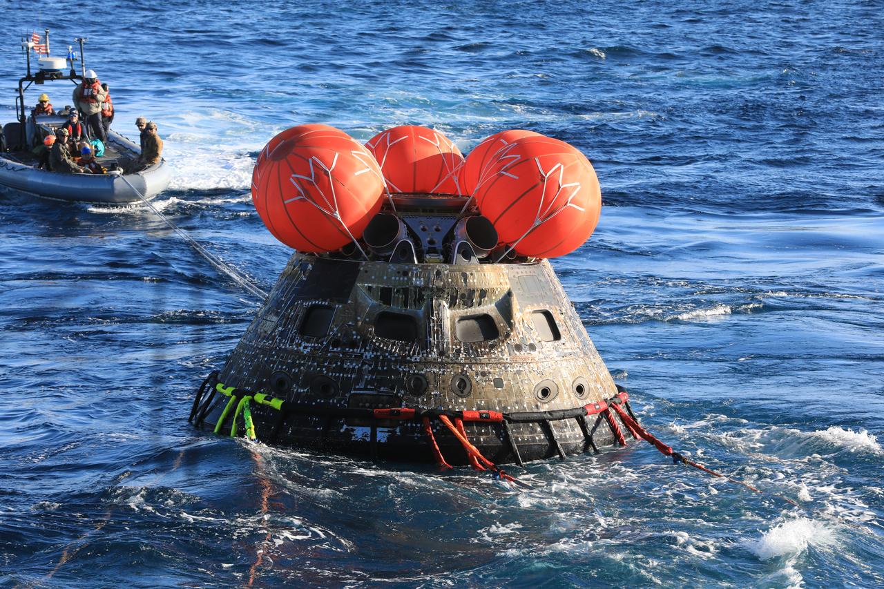 NASA’s Orion spacecraft for the Artemis I mission was successfully recovered inside the well deck of the USS Portland on Dec. 11, 2022 off the coast of Baja California. After launching atop the Space Launch System rocket on Nov. 16, 2022 from the agency’s Kennedy Space Center in Florida, Orion spent 25.5 days in space before returning to Earth, completing the Artemis I mission.