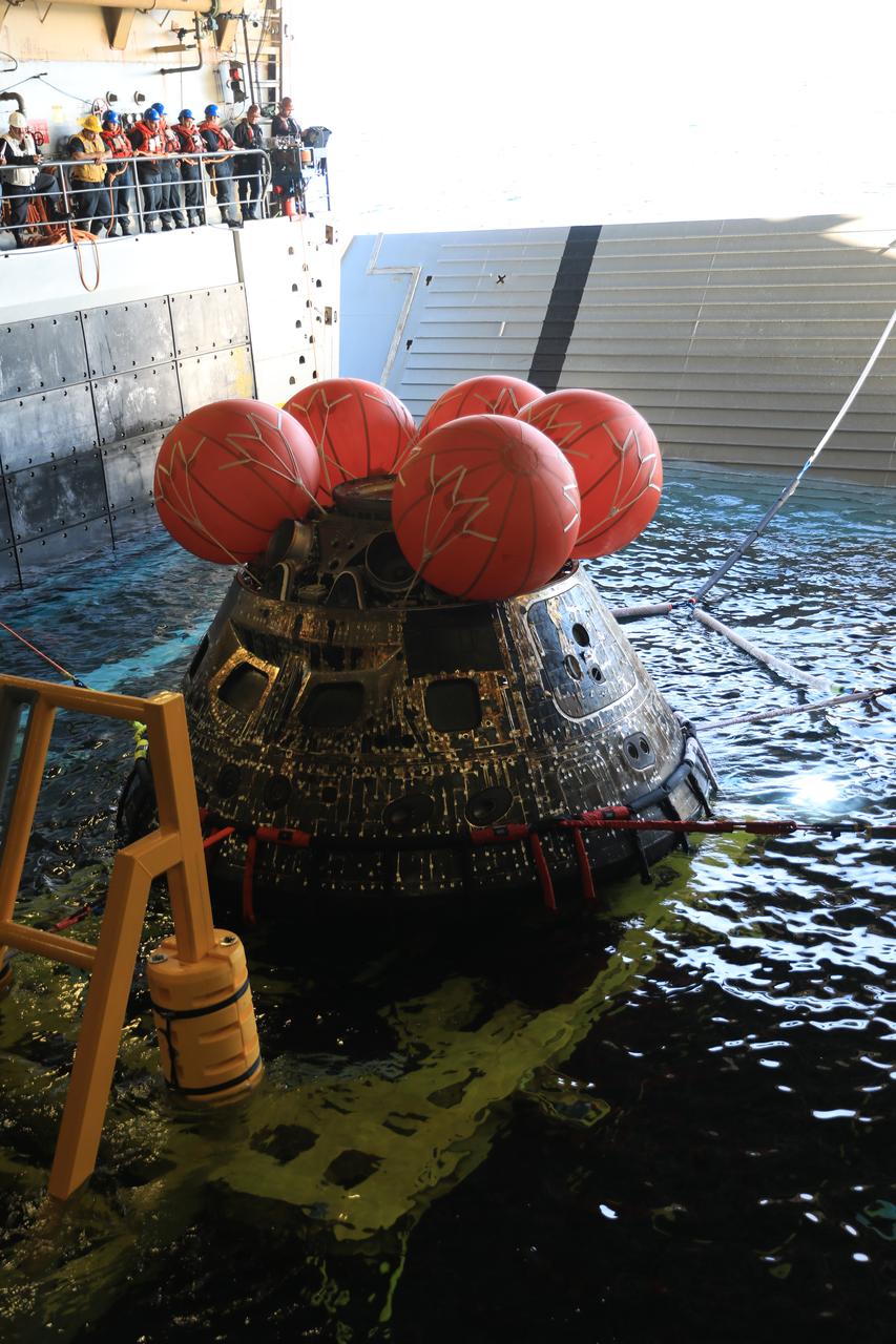 NASA’s Orion spacecraft for the Artemis I mission was successfully recovered inside the well deck of the USS Portland on Dec. 11, 2022 off the coast of Baja California. After launching atop the Space Launch System rocket on Nov. 16, 2022 from the agency’s Kennedy Space Center in Florida, Orion spent 25.5 days in space before returning to Earth, completing the Artemis I mission.