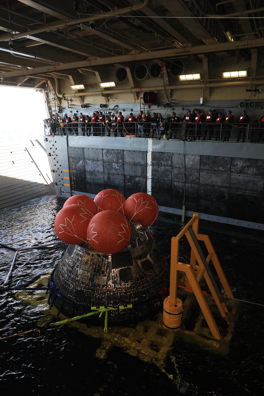 NASA’s Orion spacecraft for the Artemis I mission was successfully recovered inside the well deck of the USS Portland on Dec. 11, 2022 off the coast of Baja California. After launching atop the Space Launch System rocket on Nov. 16, 2022 from the agency’s Kennedy Space Center in Florida, Orion spent 25.5 days in space before returning to Earth, completing the Artemis I mission.