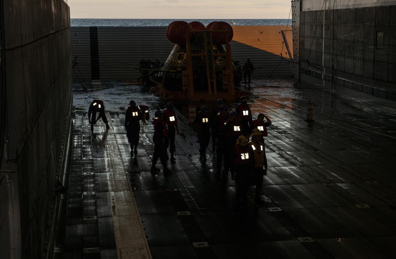 NASA’s Orion spacecraft for the Artemis I mission was successfully recovered inside the well deck of the USS Portland on Dec. 11, 2022 off the coast of Baja California. After launching atop the Space Launch System rocket on Nov. 16, 2022 from the agency’s Kennedy Space Center in Florida, Orion spent 25.5 days in space before returning to Earth, completing the Artemis I mission.