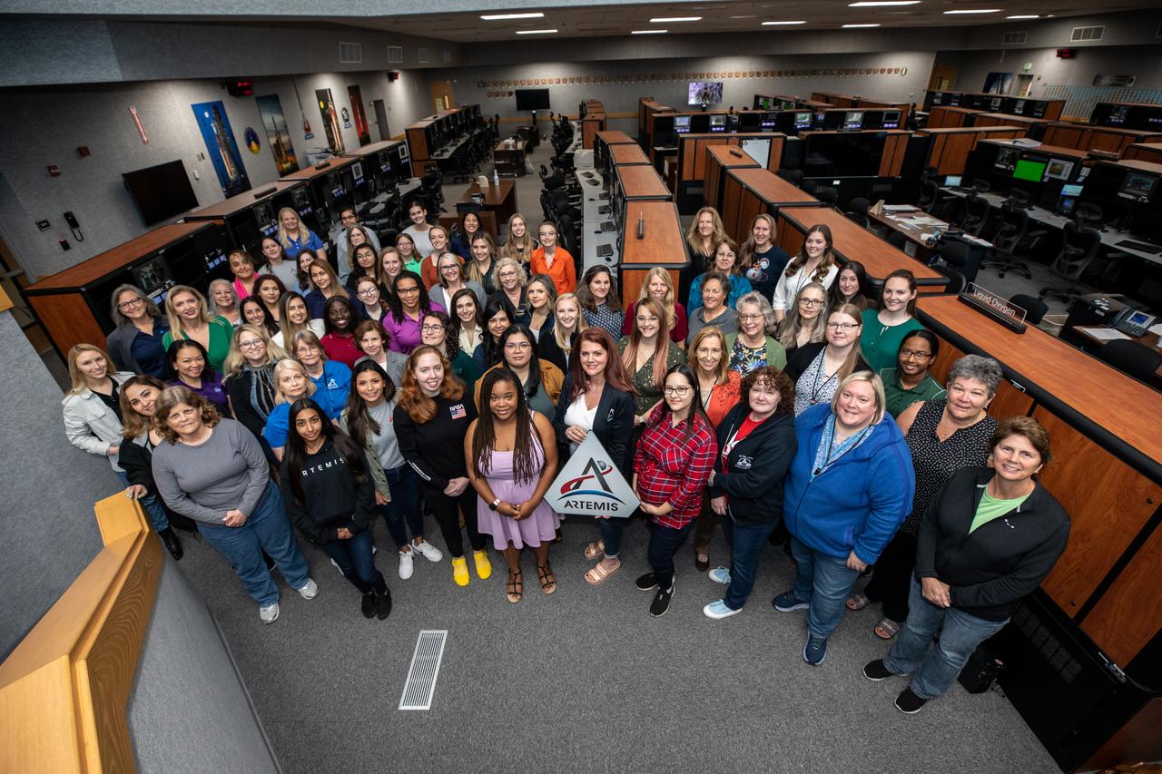 The women who comprise the Artemis launch team are photographed inside Firing Room 1 of the Launch Control Center at NASA’s Kennedy Space Center in Florida on Feb. 10, 2023. In the center, holding the Artemis mission logo, is NASA’s first female Launch Director Charlie Blackwell-Thompson. The team, which is about 30% women, launched the agency’s Artemis I mission – the first in an increasingly complex series of missions to return humans to the Moon – from Kennedy’s Launch Pad 39B on Nov. 16, 2022. The primary goal of Artemis I was to thoroughly test the Space Launch System rocket and Orion spacecraft’s integrated systems before crewed missions to the lunar surface. Under Artemis, NASA aims to land the first woman and first person of color on the Moon and establish sustainable lunar exploration in the near future.