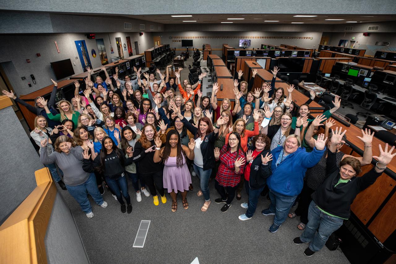 The women who comprise the Artemis launch team are photographed inside Firing Room 1 of the Launch Control Center at NASA’s Kennedy Space Center in Florida on Feb. 10, 2023. In the center of the front row is NASA’s first female Launch Director Charlie Blackwell-Thompson. The team, which is about 30% women, launched the agency’s Artemis I mission – the first in an increasingly complex series of missions to return humans to the Moon – from Kennedy’s Launch Pad 39B on Nov. 16, 2022. The primary goal of Artemis I was to thoroughly test the Space Launch System rocket and Orion spacecraft’s integrated systems before crewed missions to the lunar surface. Under Artemis, NASA aims to land the first woman and first person of color on the Moon and establish sustainable lunar exploration in the near future.