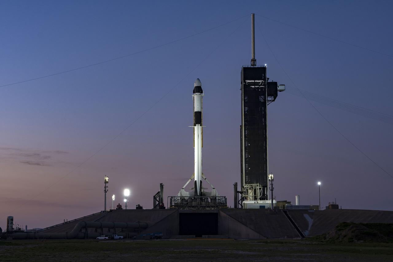 The SpaceX Falcon 9 rocket with Dragon spacecraft Endeavour is secured on the pad at Launch Complex 39A at Kennedy Space Center in Florida on Feb. 22, 2023, for NASA’s SpaceX Crew-6 mission. NASA astronauts Stephen Bowen, spacecraft commander, and Warren “Woody” Hoburg, pilot, along with mission specialists Sultan Alneyadi, UAE (United Arab Emirates) astronaut, and Andrey Fedyaev, Roscosmos cosmonaut, are slated to launch to the International Space Station at 1:45 a.m. EST on Feb. 27 from Launch Complex 39A. Crew-6 is the sixth crew rotation mission with SpaceX to the station, and the seventh flight of Dragon with people as part of the agency’s Commercial Crew Program. 