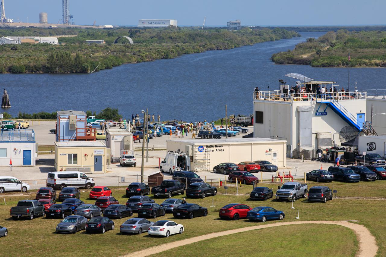 A major motion picture is being filmed in February 2023 at NASA’s Kennedy Space Center in Florida. Filming is in progress in the lower parking lot of the News Center.