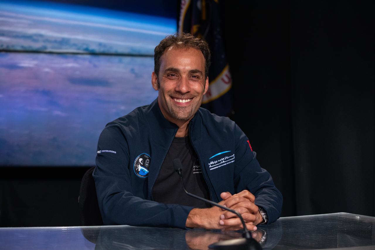 Salem AlMarri, director general, Mohammed Bin Rashid Space Centre, speaks to members of the news media during a postlaunch news conference for the SpaceX Crew-6 mission at Kennedy’s NASA News Center in Florida on March 2, 2023. The SpaceX Falcon 9 rocket, carrying the Dragon spacecraft Endeavour for NASA’s Crew-6 mission to the International Space Station lifted off at 12:34 a.m. EST. Aboard Dragon are NASA astronauts Stephen Bowen, spacecraft commander, and Warren Hoburg, pilot, along with mission specialists Sultan Alneyadi, UAE (United Arab Emirates) astronaut, and Andrey Fedyaev, Roscosmos cosmonaut. Crew-6 is the sixth crew rotation mission with SpaceX to the station, and the seventh flight of Dragon with people as part of the agency’s Commercial Crew Program. 