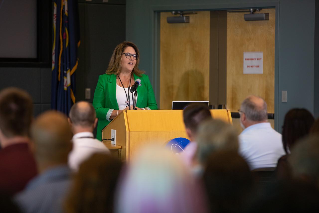 Becky Murray, associate director of Engineering at NASA’s Kennedy Space Center, participates in an employee Town Hall at the Florida spaceport on March 13, 2023. During the event, senior leaders discussed key accomplishments and goals of the center, as well as answered questions from the Kennedy workforce.