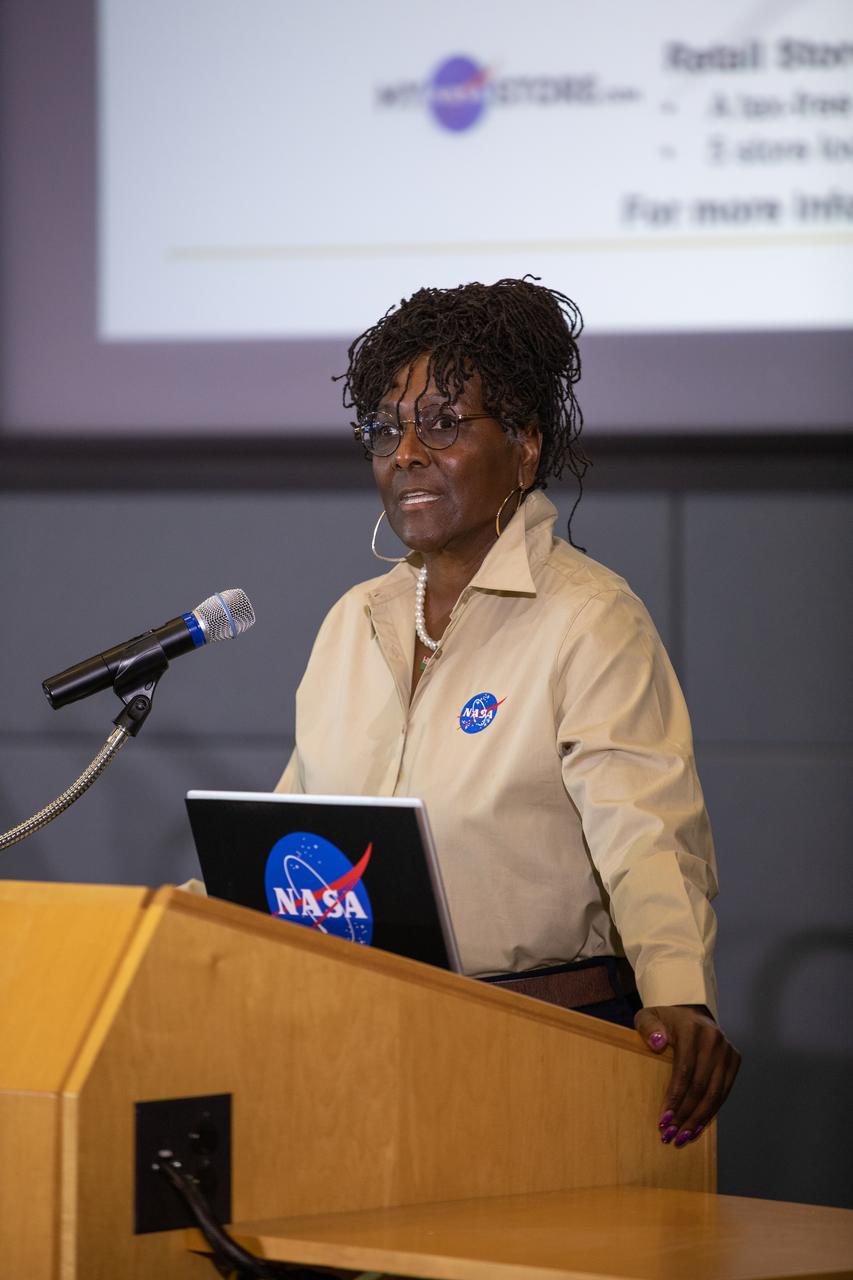 Hortense Blackwell, Office of Communication and Public Engagement director at NASA’s Kennedy Space Center, participates in an employee Town Hall at the Florida spaceport on March 13, 2023. During the event, senior leaders discussed key accomplishments and goals of the center, as well as answered questions from the Kennedy workforce.