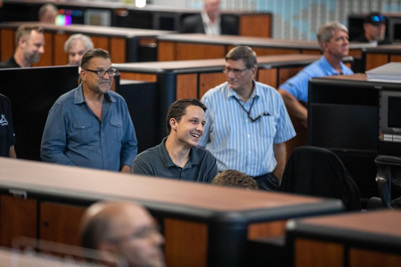Artemis team members gather around Firing Room 1 of the Launch Control Center at NASA’s Kennedy Space Center in Florida on March 24, 2023 for the inaugural Artemis Launch Director Awards. The first in a series of increasingly complex missions, Artemis I launched successfully from Kennedy’s Launch Pad 39B at 1:47 a.m. EST on Nov. 16, 2022. 