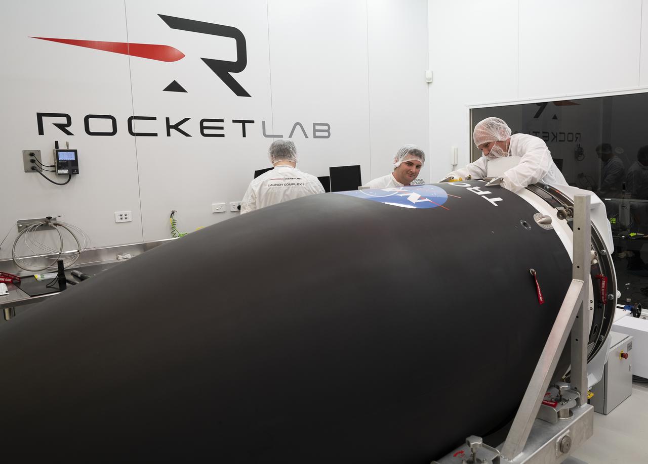 NASA’s Time-Resolved Observations of Precipitation structure and storm Intensity with a Constellation of Smallsats (TROPICS) CubeSats are encapsulated inside Rocket Lab’s Electron payload fairing in a processing facility near Launch Complex 1 in Mahia, New Zealand. TROPICS is scheduled to launch on Monday, May 1, at 1 a.m. New Zealand time from Launch Complex 1, Pad B. TROPICS will provide data on temperature, precipitation, water vapor, and clouds by measuring microwave frequencies, providing insight into storm formation and intensification. 