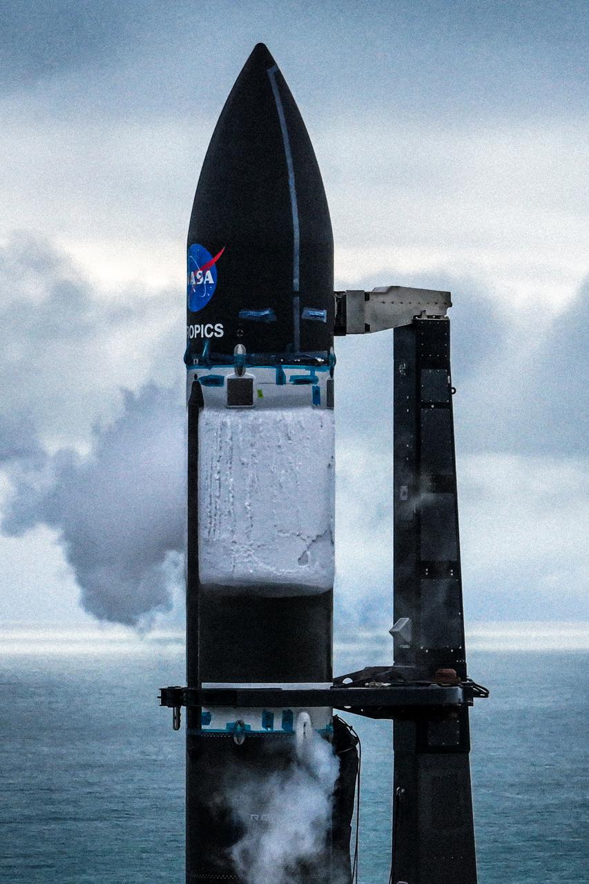 A wet dress rehearsal is underway for Rocket Lab’s Electron rocket at Launch Complex 1 in Mahia, New Zealand on April 28, 2023. NASA’s Time-Resolved Observations of Precipitation structure and storm Intensity with a Constellation of Smallsats (TROPICS) CubeSats are secured in the payload fairing atop the rocket. TROPICS is scheduled to launch from Launch Complex 1, Pad B. TROPICS will provide data on temperature, precipitation, water vapor, and clouds by measuring microwave frequencies, providing insight into storm formation and intensification. 