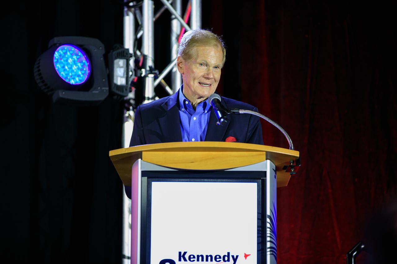 NASA Administrator Bill Nelson speaks to guests during the 2023 U.S. Astronaut Hall of Fame (AHOF) Induction inside the Space Shuttle Atlantis attraction at the Kennedy Space Center Visitor Complex on May 6, 2023. Two veteran space explorers were inducted into the AHOF Class of 2023. They are Roy D. Bridges Jr. and Mark Kelly. Inductees into the Hall of Fame are selected by a committee of Hall of Fame astronauts, former NASA officials, flight directors, historians and journalists. The process is administered by the Astronaut Scholarship Foundation. To be eligible, an astronaut must have made his or her first flight at least 17 years before the induction. Candidates must be a U.S. citizen and a NASA-trained commander, pilot, or mission specialist who has orbited the earth at least once. Including Bridges and Kelly, 107 astronauts have been inducted into the AHOF.