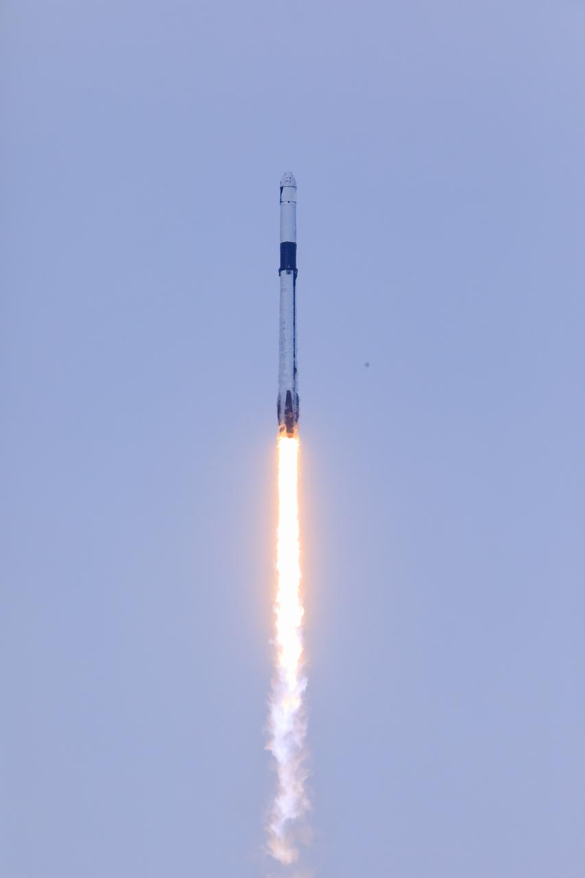 A SpaceX Falcon 9 rocket, carrying the company’s Dragon spacecraft, soars upward after lifting off from NASA Kennedy Space Center’s Launch Complex 39A in Florida on May 21, 2023, for the Axiom Mission 2 (Ax-2) to the International Space Station. Ax-2 is the second all private astronaut mission to the International Space Station, sending Commander Peggy Whitson, Pilot John Shoffner, and Mission Specialists Ali Alqarni and Rayyanah Barnawi to the orbiting laboratory, where they will spend about 10 days conducting scientific research, outreach, and commercial activities. Liftoff occurred at 5:37 p.m. EDT.