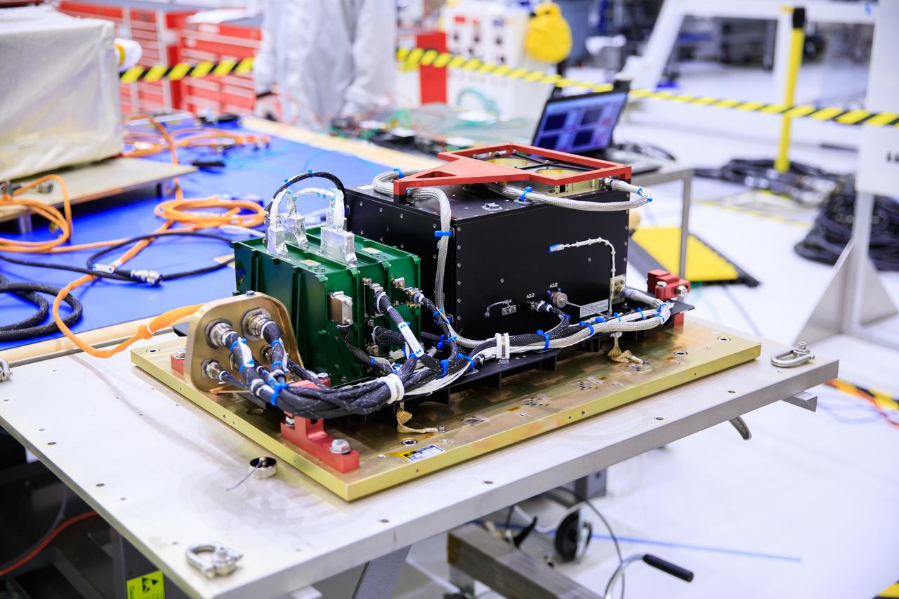 A close-up view of one of the parts of the Optical Communications System for the Artemis II mission inside the Neil Armstrong Operations and Checkout Building high bay on June 2, 2023. Optical communications is the latest space communications technology that is able to provide data rates as much as a hundred times higher than current systems. This will allow astronauts to send and receive ultra-high-definition video from the surface of the Moon or other planets such as Mars. Artemis II will be the first Artemis mission flying crew aboard Orion. 