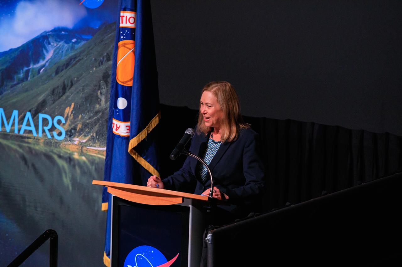 NASA’s Kennedy Space Center Director Janet Petro speaks to the audience during the center's 2022 KSC Honor Awards Ceremony inside the IMAX Theater at the Florida spaceport’s nearby Visitor Complex on June 13, 2023. Kennedy employees, award recipients, families, and friends attended the ceremony, which honored both civil servants and contractors for their contributions to NASA and Kennedy.