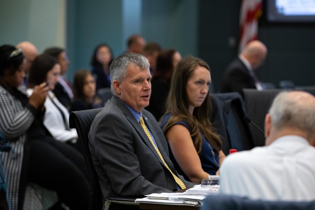 Steve Stich, manager of NASA’s Commercial Crew Program at Kennedy Space Center, participates in NASA’s SpaceX Crew-7 Flight Readiness Review at the Florida spaceport on Monday, Aug. 21, 2023. The mission is targeted to lift off from Kennedy’s Launch Complex 39A at 3:49 a.m. EDT Friday, Aug. 25, 2023. NASA astronaut Jasmin Moghbeli, ESA (European Space Agency) astronaut Andreas Mogensen, JAXA (Japan Aerospace Exploration Agency) astronaut Satoshi Furukawa, and Roscosmos cosmonaut Konstantin Borisov will fly to the International Space Station aboard SpaceX’s Dragon spacecraft, powered by the company’s Falcon 9 rocket.