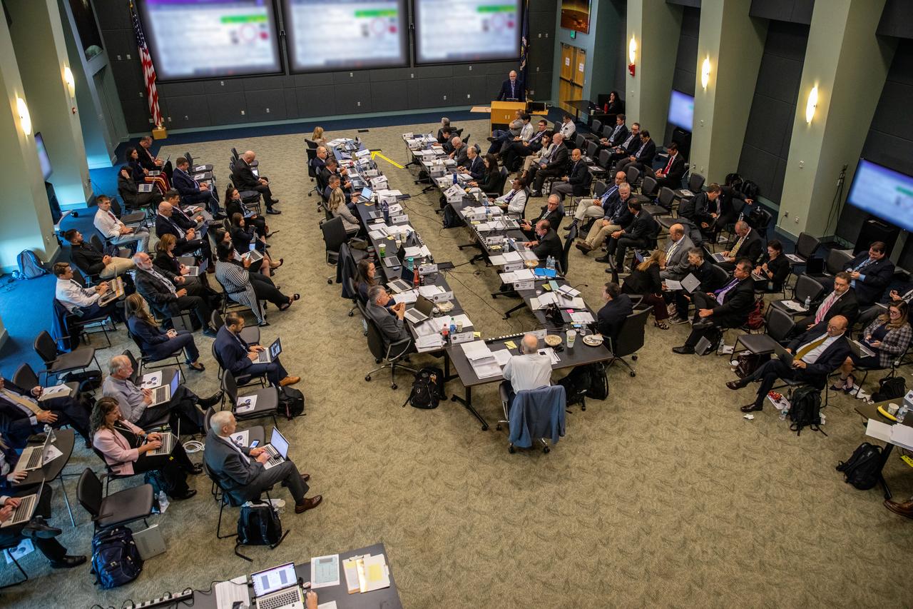 NASA’s SpaceX Crew-7 Flight Readiness Review takes place at Kennedy Space Center on Monday, Aug. 21, 2023. The mission is targeted to lift off from the Florida spaceport’s Launch Complex 39A at 3:49 a.m. EDT Friday, Aug. 25, 2023. NASA astronaut Jasmin Moghbeli, ESA (European Space Agency) astronaut Andreas Mogensen, JAXA (Japan Aerospace Exploration Agency) astronaut Satoshi Furukawa, and Roscosmos cosmonaut Konstantin Borisov will fly to the International Space Station aboard SpaceX’s Dragon spacecraft, powered by the company’s Falcon 9 rocket.