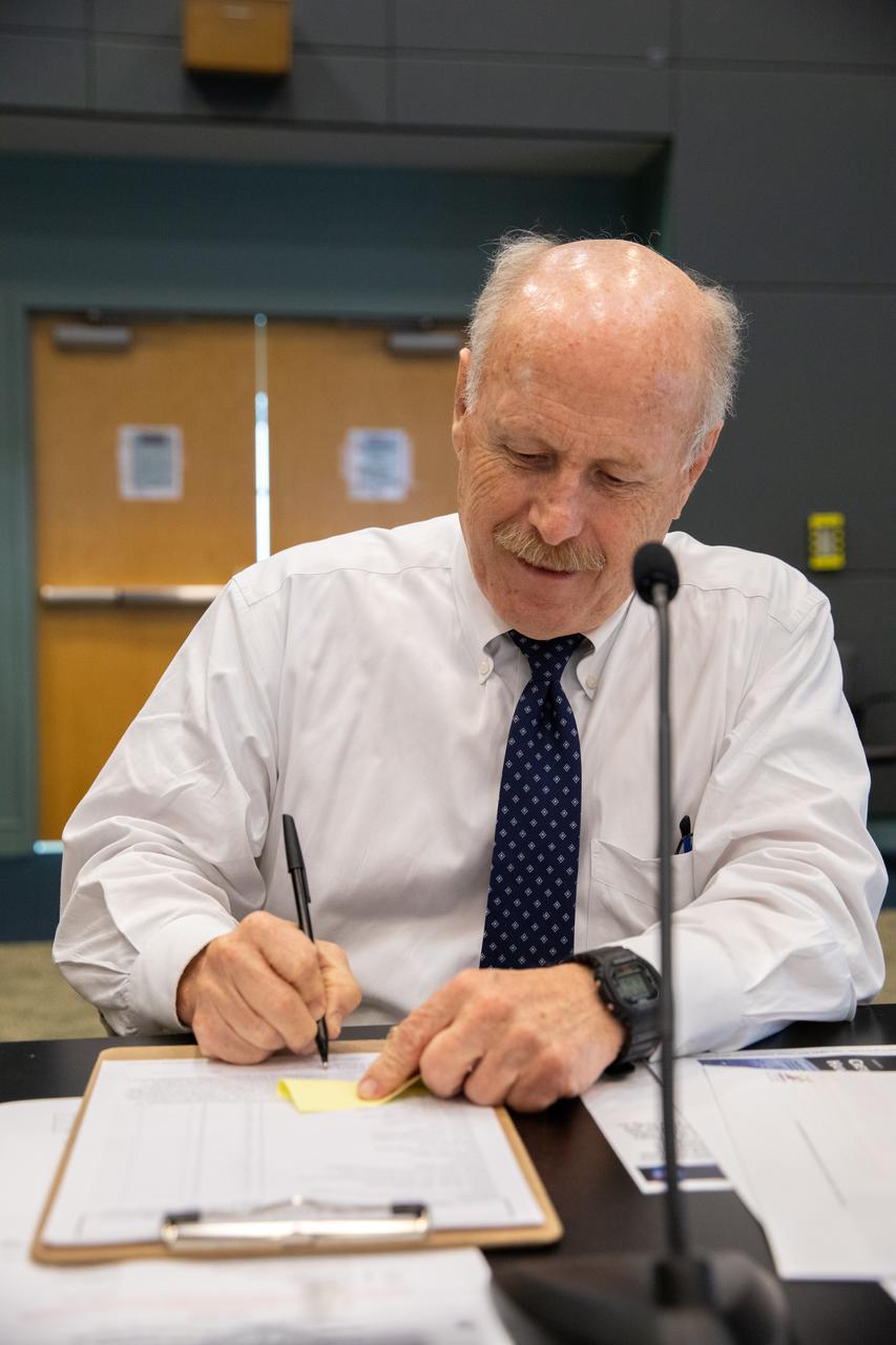 Ken Bowersox, associate administrator, Human Exploration and Operations Mission Directorate, NASA Headquarters, participates in NASA’s SpaceX Crew-7 Flight Readiness Review at Kennedy Space Center on Monday, Aug. 21, 2023. The mission is targeted to lift off from the Florida spaceport’s Launch Complex 39A at 3:49 a.m. EDT Friday, Aug. 25, 2023. NASA astronaut Jasmin Moghbeli, ESA (European Space Agency) astronaut Andreas Mogensen, JAXA (Japan Aerospace Exploration Agency) astronaut Satoshi Furukawa, and Roscosmos cosmonaut Konstantin Borisov will fly to the International Space Station aboard SpaceX’s Dragon spacecraft, powered by the company’s Falcon 9 rocket.