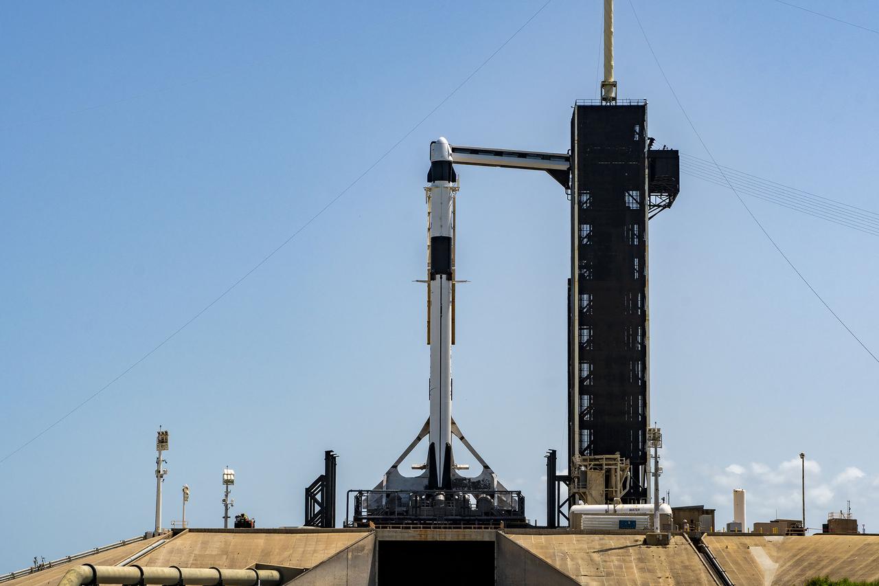 SpaceX’s Dragon spacecraft, atop the company’s Falcon 9 rocket, is secured at the pad at Launch Complex 39A at NASA’s Kennedy Space Center in Florida on Monday, Aug. 21, 2023. NASA astronaut Jasmin Moghbeli, ESA (European Space Agency) astronaut Andreas Mogensen, JAXA (Japan Aerospace Exploration Agency) astronaut Satoshi Furukawa, and Roscosmos cosmonaut Konstantin Borisov, who arrived at Kennedy on Sunday, Aug. 20, 2023, will fly to the International Space Station on NASA’s SpaceX Crew-7 mission. Liftoff is targeted for 3:49 a.m. EDT Friday, Aug. 25, 2023.