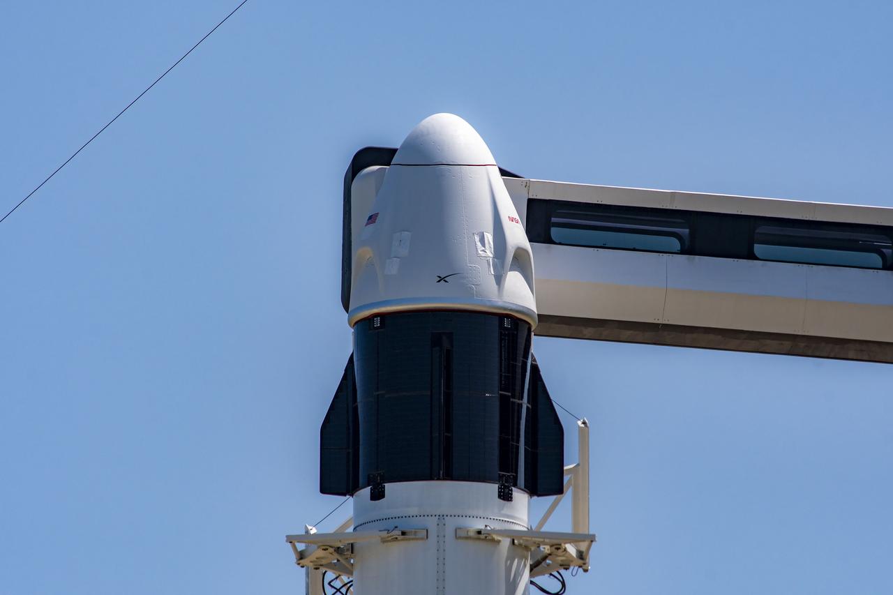 SpaceX’s Dragon spacecraft, atop the company’s Falcon 9 rocket, is secured at the pad at Launch Complex 39A at NASA’s Kennedy Space Center in Florida on Monday, Aug. 21, 2023. NASA astronaut Jasmin Moghbeli, ESA (European Space Agency) astronaut Andreas Mogensen, JAXA (Japan Aerospace Exploration Agency) astronaut Satoshi Furukawa, and Roscosmos cosmonaut Konstantin Borisov, who arrived at Kennedy on Sunday, Aug. 20, 2023, will fly to the International Space Station on NASA’s SpaceX Crew-7 mission. Liftoff is targeted for 3:49 a.m. EDT Friday, Aug. 25, 2023.
