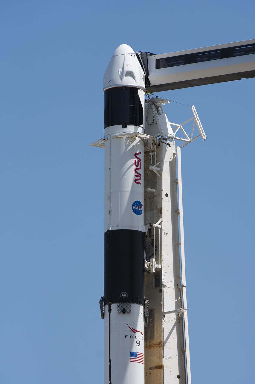 SpaceX’s Dragon spacecraft, atop the company’s Falcon 9 rocket, is secured at the pad at Launch Complex 39A at NASA’s Kennedy Space Center in Florida on Monday, Aug. 21, 2023. NASA astronaut Jasmin Moghbeli, ESA (European Space Agency) astronaut Andreas Mogensen, JAXA (Japan Aerospace Exploration Agency) astronaut Satoshi Furukawa, and Roscosmos cosmonaut Konstantin Borisov, who arrived at Kennedy on Sunday, Aug. 20, 2023, will fly to the International Space Station on NASA’s SpaceX Crew-7 mission. Liftoff is targeted for 3:49 a.m. EDT Friday, Aug. 25, 2023.