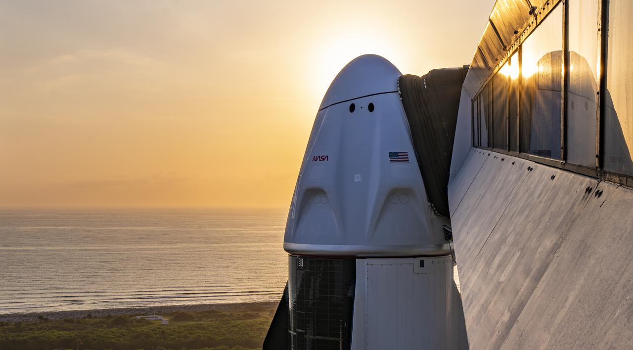 SpaceX’s Dragon spacecraft, atop the company’s Falcon 9 rocket, stands tall at the pad at Launch Complex 39A as the sun rises at NASA’s Kennedy Space Center in Florida on Wednesday, Aug. 23, 2023. NASA astronaut Jasmin Moghbeli, ESA (European Space Agency) astronaut Andreas Mogensen, JAXA (Japan Aerospace Exploration Agency) astronaut Satoshi Furukawa, and Roscosmos cosmonaut Konstantin Borisov, who arrived at Kennedy on Sunday, Aug. 20, 2023, will fly to the International Space Station on NASA’s SpaceX Crew-7 mission. Liftoff is targeted for 3:50 a.m. EDT Friday, Aug. 25, 2023.