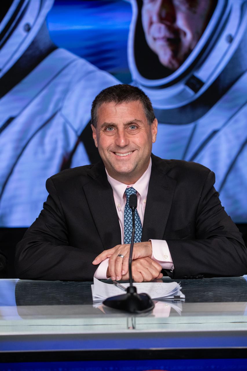 Joel Montalbano, manager of the International Space Station Program, participates in a Crew-7 postlaunch news conference at the agency’s Kennedy Space Center in Florida on Saturday, Aug. 26, 2023. Crew-7 crew members NASA astronaut Jasmin Moghbeli, ESA (European Space Agency) astronaut Andreas Mogensen, JAXA (Japan Aerospace Exploration Agency) astronaut Satoshi Furukawa, and Roscosmos cosmonaut Konstantin Borisov launched aboard SpaceX’s Dragon spacecraft from Kennedy at 3:27 a.m. EDT. They will dock to the orbiting laboratory at about 8:40 a.m. EDT Sunday, Aug. 27.