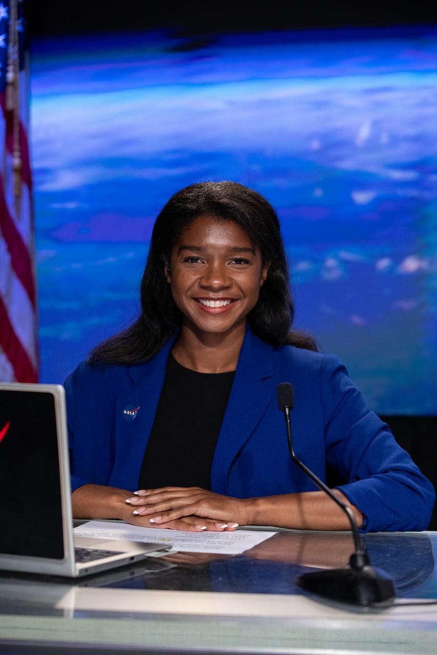 Jasmine Hopkins, NASA Communications, hosts a Crew-7 postlaunch news conference at the agency’s Kennedy Space Center in Florida on Saturday, Aug. 26, 2023. Crew-7 crew members NASA astronaut Jasmin Moghbeli, ESA astronaut Andreas Mogensen, JAXA (Japan Aerospace Exploration Agency) astronaut Satoshi Furukawa, and Roscosmos cosmonaut Konstantin Borisov launched aboard SpaceX’s Dragon spacecraft from Kennedy at 3:27 a.m. EDT. They will dock to the orbiting laboratory at about 8:40 a.m. EDT Sunday, Aug. 27.