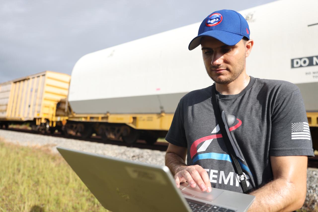 The 10 booster motor segments that will form the NASA Space Launch System rocket’s twin, five-segment solid rocket boosters for the agency’s Artemis II mission, arrive at Kennedy Space Center on Thursday, Sept. 28, 2023. Due to their weight, the booster motor segments traveled by rail across eight states in specialized transporters to the Florida spaceport. Teams with NASA’s Exploration Ground Systems will process each of the segments at Kennedy in preparation for launch. Artemis II astronauts Reid Wiseman, Victor Glover, Christina Koch, and Jeremy Hansen will blast off from Kennedy, traveling around the Moon on the first crewed mission under Artemis that will test all of the Orion spacecraft’s systems.