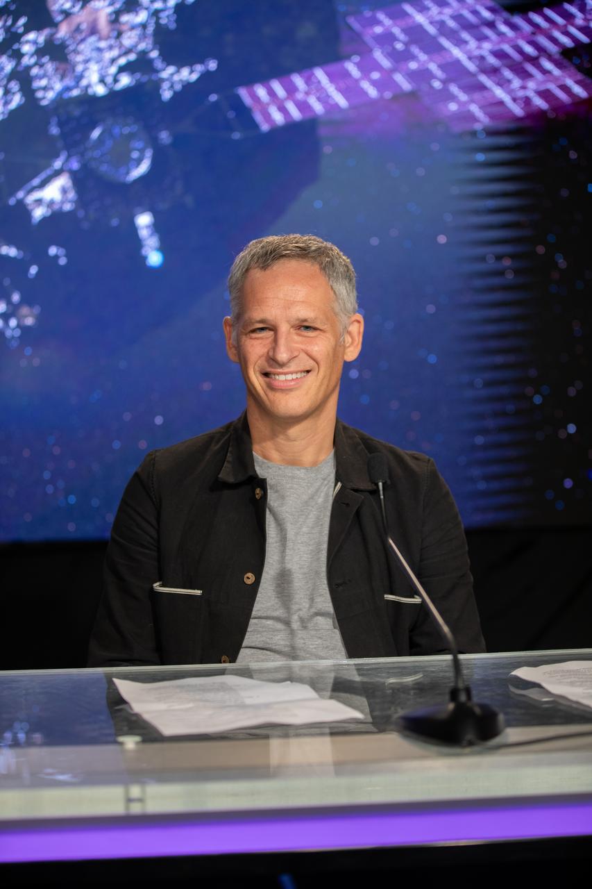 Ben Weiss, Psyche deputy principal investigator and magnetometer lead, Massachusetts Institute of Technology, participates in a Psyche mission and science briefing at NASA’s Kennedy Space Center in Florida on Tuesday, Oct. 10, 2023. Psyche is the first mission to explore an asteroid with a surface that likely contains substantial amounts of metal rather than rock or ice. Liftoff of NASA’s Psyche spacecraft, atop a SpaceX Falcon Heavy rocket, is targeted for 10:16 a.m. EDT Thursday, Oct. 12, from Kennedy’s Launch Complex 39A.
