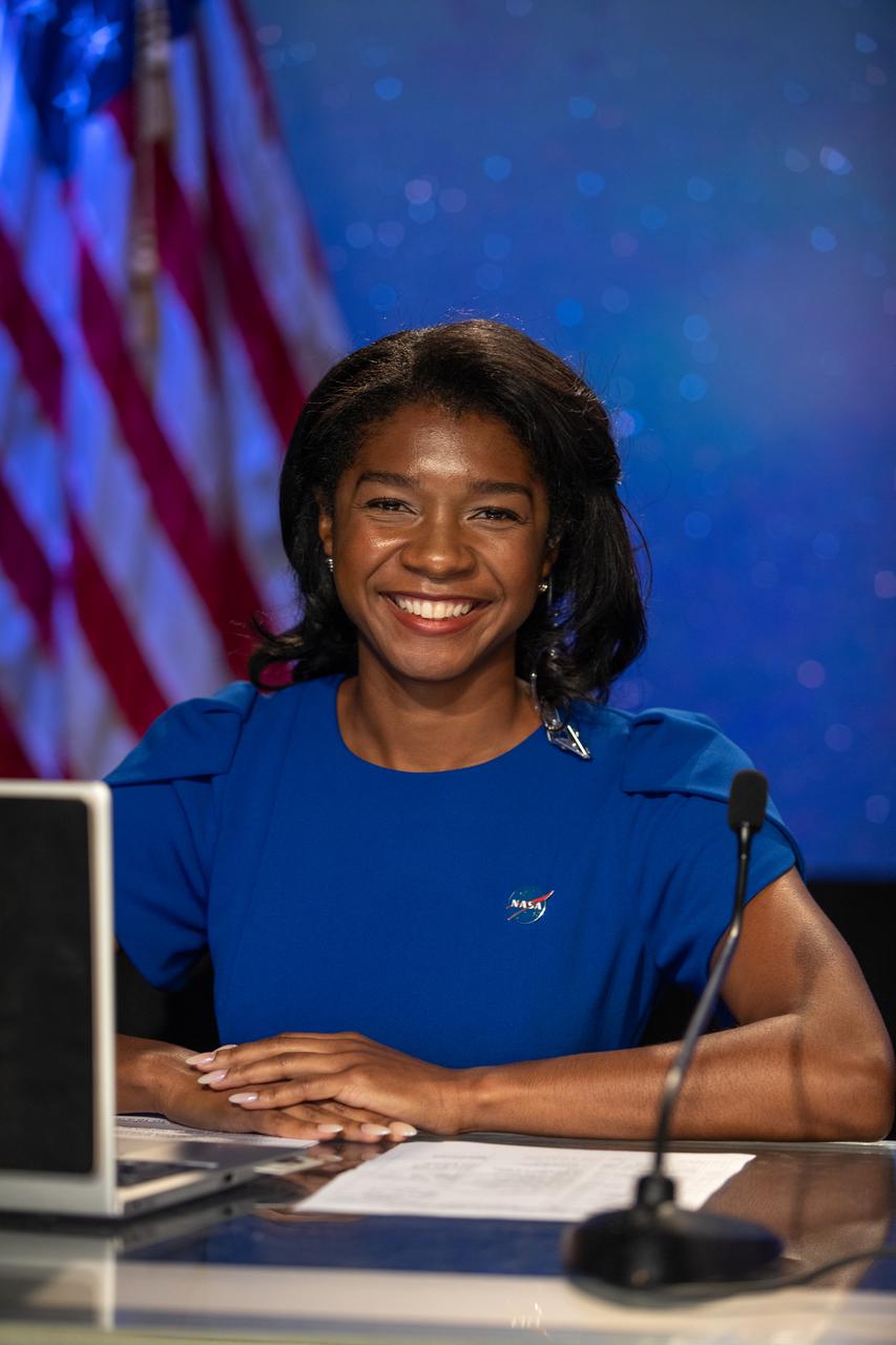 Jasmine Hopkins, NASA Communications, moderates a Psyche mission prelaunch news conference at NASA’s Kennedy Space Center in Florida on Wednesday, Oct. 11, 2023. Psyche is the first mission to explore an asteroid with a surface that likely contains substantial amounts of metal rather than rock or ice. Liftoff of NASA’s Psyche spacecraft, atop a SpaceX Falcon Heavy rocket, is targeted for 10:16 a.m. EDT Thursday, Oct. 12, from Kennedy’s Launch Complex 39A.