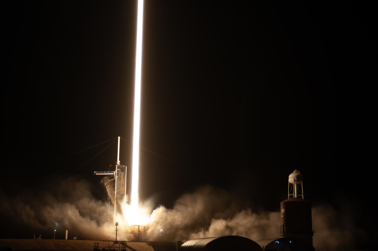 The SpaceX Falcon 9 rocket carrying the Dragon spacecraft lifts off from Launch Complex 39A at NASA’s Kennedy Space Center in Florida on Thursday, Nov. 9, 2023, on the company’s 29th commercial resupply services mission for the agency to the International Space Station. Liftoff was at 8:28 p.m. EST. Dragon will deliver scientific research, technology demonstrations, crew supplies, and hardware to the space station to support its Expedition 70 crew, including NASA’s Integrated Laser Communications Relay Demonstration Low Earth Orbit User Modem and Amplifier Terminal (ILLUMA-T) and Atmospheric Waves Experiment (AWE). The spacecraft is expected to spend about a month attached to the orbiting outpost before it returns to Earth with research and return cargo, splashing down off the coast of Florida.