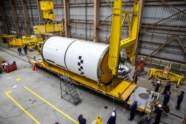 NASA image: Artemis II Booster Processing - Segment Lift to Work Stand