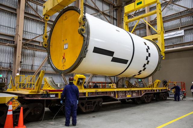 NASA image: Artemis II Booster Processing - Segment Lift to Work Stand