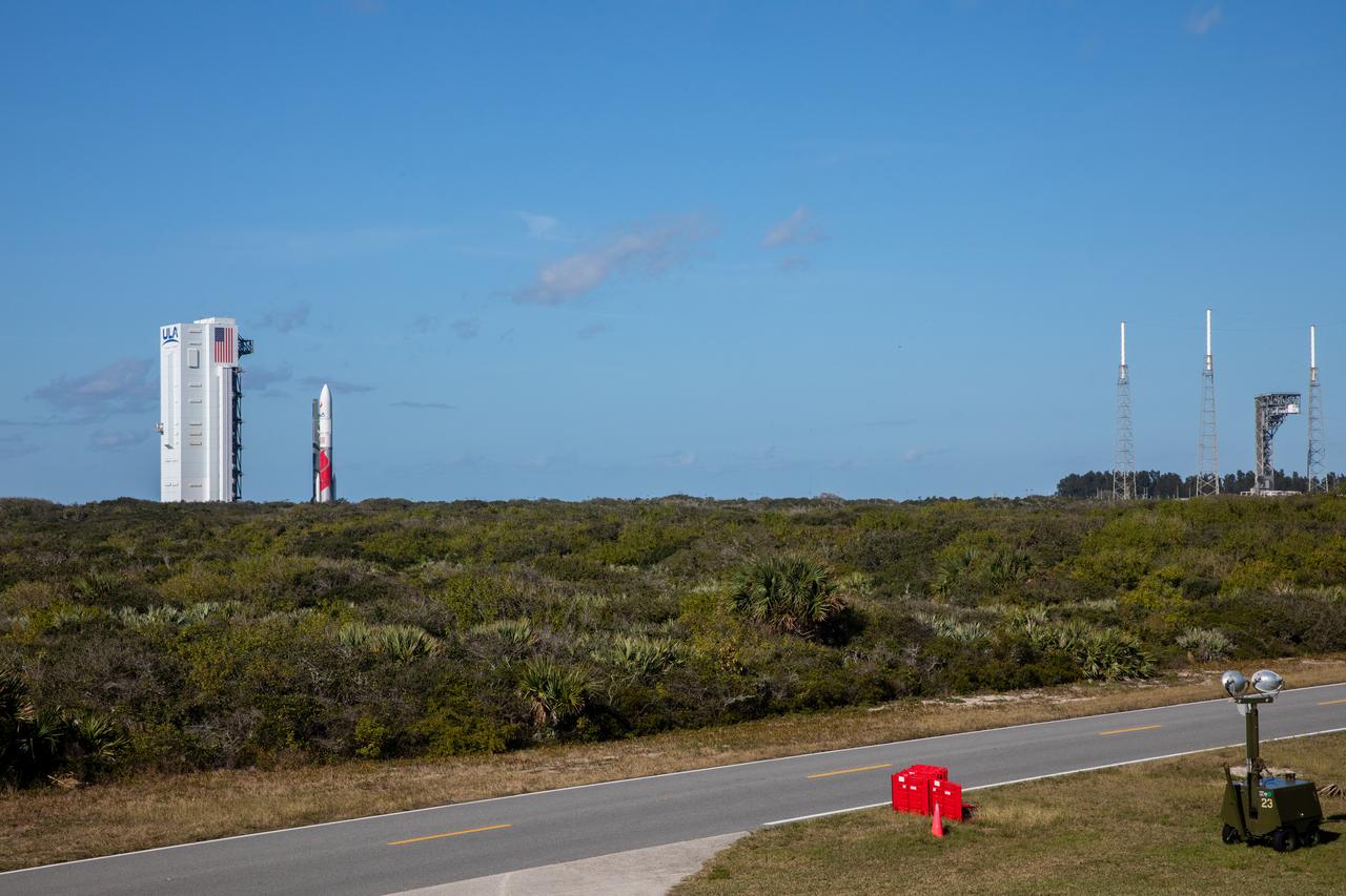 On Friday, Jan. 5, 2024, United Launch Alliance’s Vulcan rocket carrying Astrobotic’s Peregrine lunar lander is rolled out of the Vertical Integration Facility to the launch pad at Space Launch Complex 41 on Cape Canaveral Space Force Station in Florida in advance of a planned lift off at 2:18 a.m. EST Monday, Jan. 8, 2024. Astrobotic’s Peregrine Mission One will carry NASA and commercial payloads to the Moon to study the lunar exosphere, thermal properties, and hydrogen abundance of the lunar regolith, magnetic fields, and the radiation environment of the lunar surface.