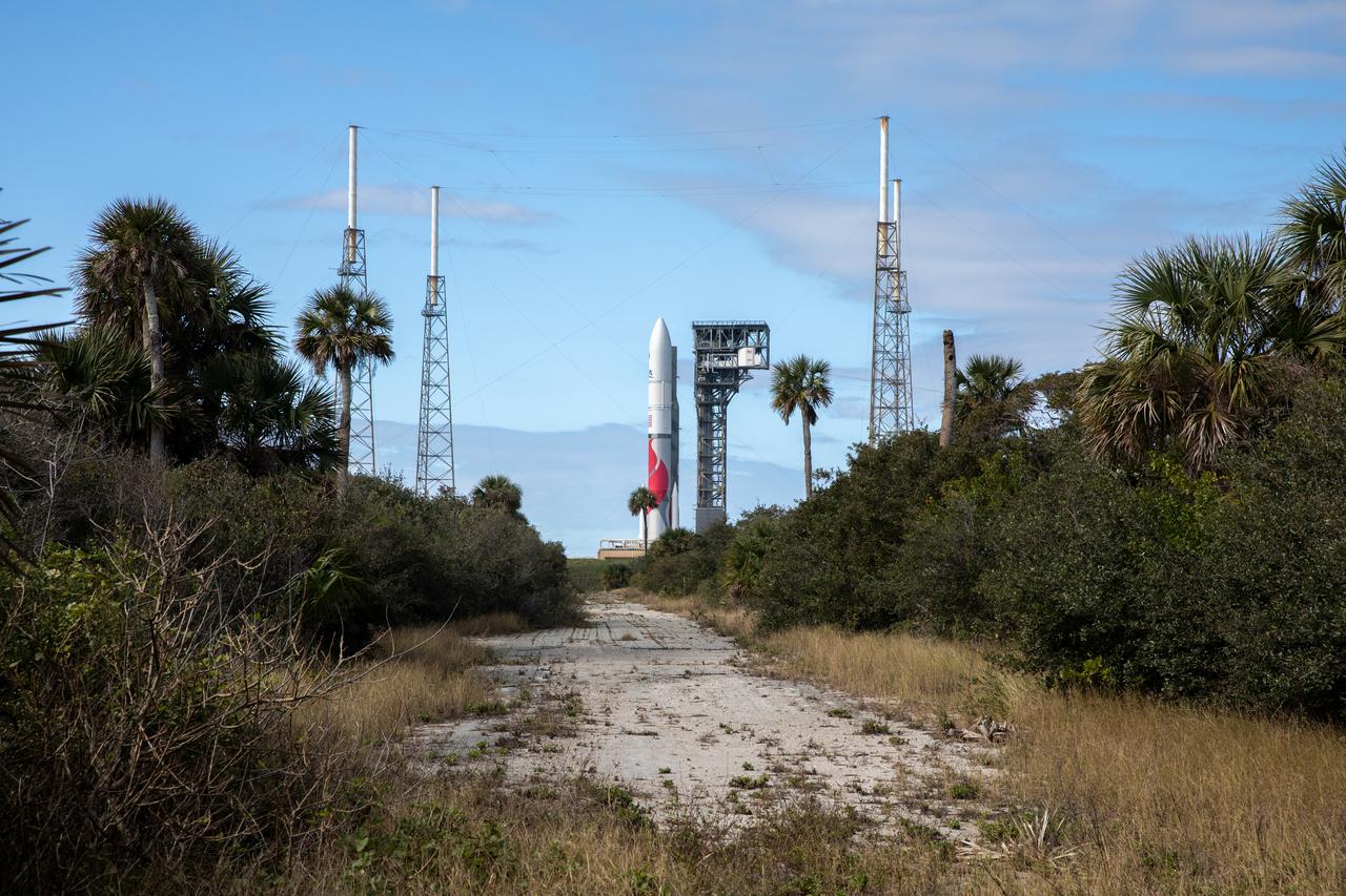 On Friday, Jan. 5, 2024, United Launch Alliance’s Vulcan rocket carrying Astrobotic’s Peregrine lunar lander is rolled out of the Vertical Integration Facility to the launch pad at Space Launch Complex 41 on Cape Canaveral Space Force Station in Florida in advance of a planned lift off at 2:18 a.m. EST Monday, Jan. 8, 2024. Astrobotic’s Peregrine Mission One will carry NASA and commercial payloads to the Moon to study the lunar exosphere, thermal properties, and hydrogen abundance of the lunar regolith, magnetic fields, and the radiation environment of the lunar surface.