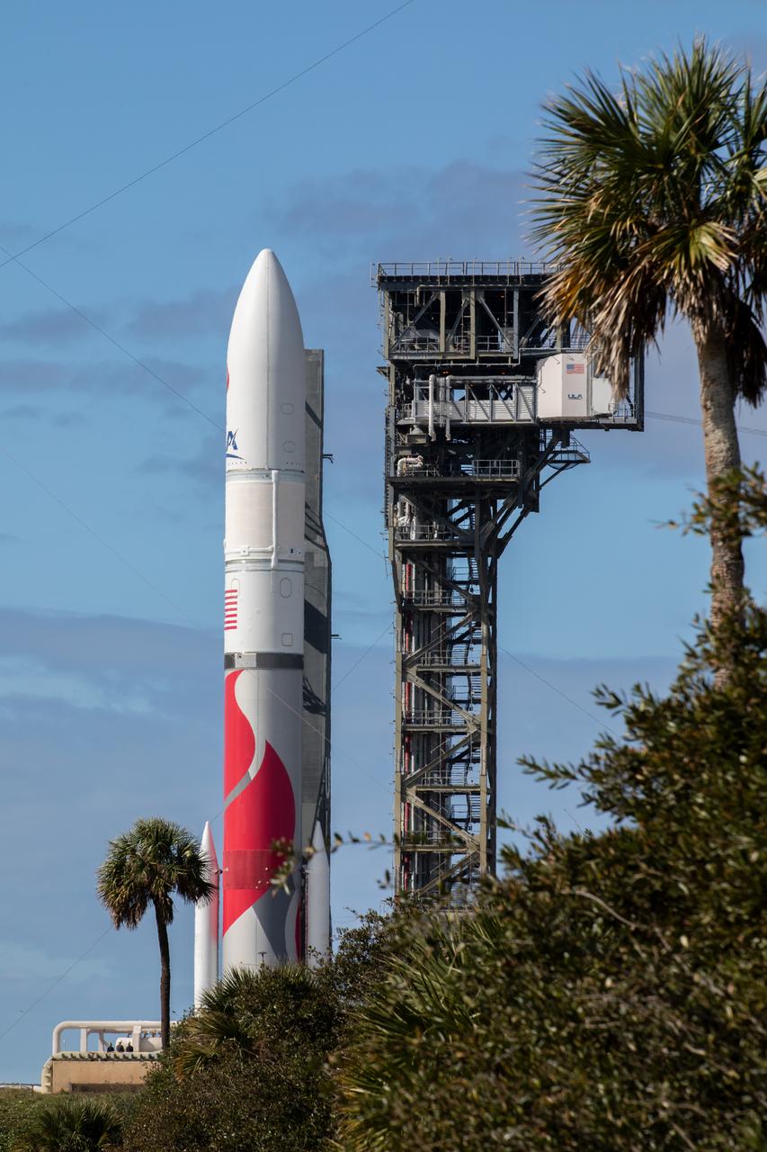 On Friday, Jan. 5, 2024, United Launch Alliance’s Vulcan rocket carrying Astrobotic’s Peregrine lunar lander is rolled out of the Vertical Integration Facility to the launch pad at Space Launch Complex 41 on Cape Canaveral Space Force Station in Florida in advance of a planned lift off at 2:18 a.m. EST Monday, Jan. 8, 2024. Astrobotic’s Peregrine Mission One will carry NASA and commercial payloads to the Moon to study the lunar exosphere, thermal properties, and hydrogen abundance of the lunar regolith, magnetic fields, and the radiation environment of the lunar surface.