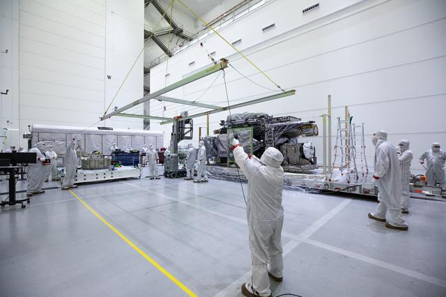 NASA image: GOES-U Unboxing, Lift to Vertical, Move to Stand