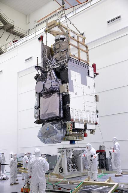 NASA image: GOES-U Unboxing, Lift to Vertical, Move to Stand