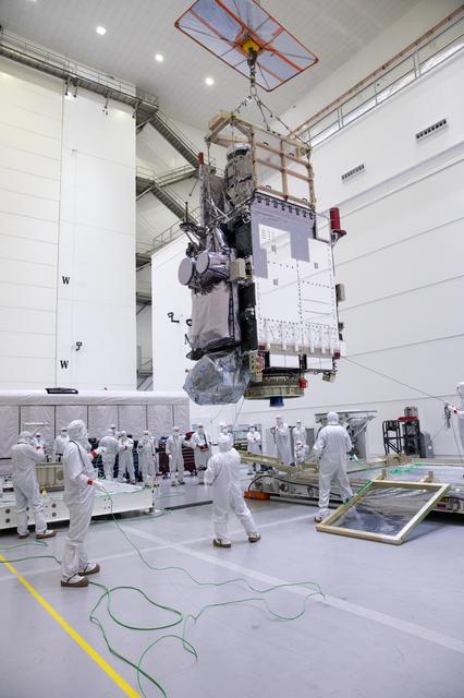 NASA image: GOES-U Unboxing, Lift to Vertical, Move to Stand