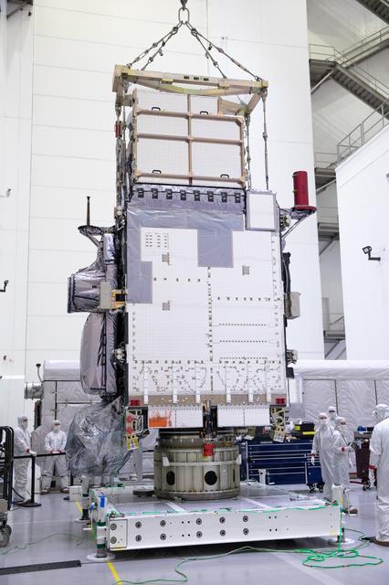 NASA image: GOES-U Unboxing, Lift to Vertical, Move to Stand