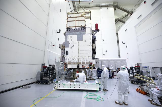 NASA image: GOES-U Unboxing, Lift to Vertical, Move to Stand