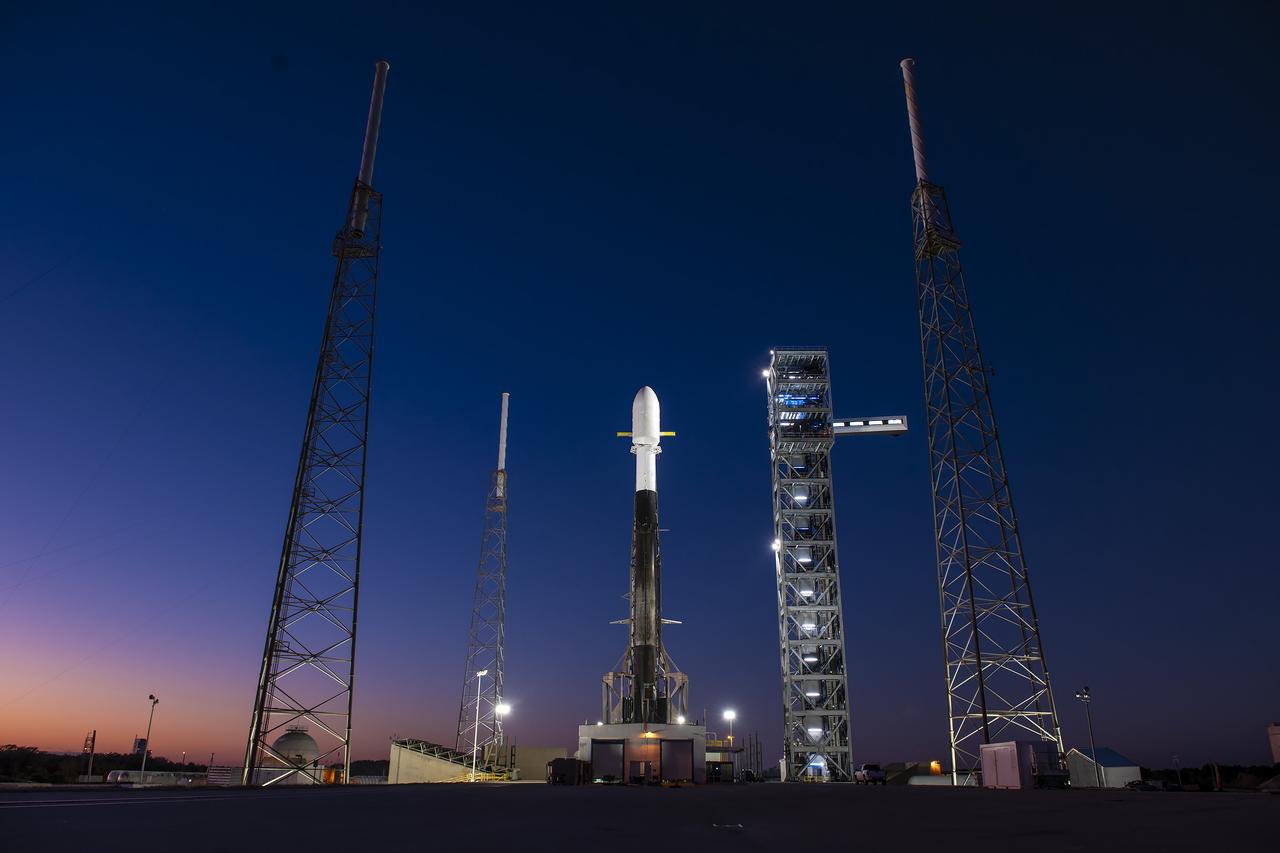 A Northrop Grumman Cygnus resupply spacecraft, atop a SpaceX Falcon 9 rocket, stands tall at sunrise at Space Launch Complex 40 at Cape Canaveral Space Force Station in Florida on Tuesday, Jan. 30, 2024, in preparations for a launch to the International Space Station. Northrop Grumman’s 20th commercial resupply mission includes multiple science investigations, such as tests of a 3D metal printer, semiconductor manufacturing, and thermal protection systems for reentry to Earth to support the agency’s Expedition 70 crew. Liftoff is scheduled for 12:07p.m. EST Tuesday, Jan. 30, 2024.