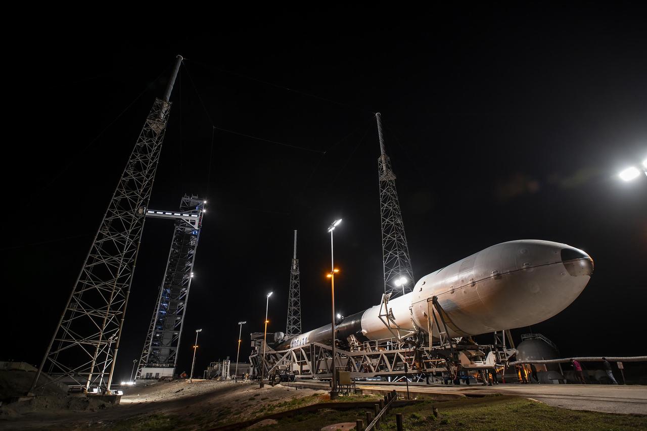 A SpaceX Falcon 9 rocket with NASA’s PACE (Plankton, Aerosol, Cloud, ocean Ecosystem) spacecraft encapsulated atop is rolled to the launch pad at Space Launch Complex 40 at Cape Canaveral Space Force Station in Florida on Monday, Feb. 5, 2024. PACE is NASA’s newest earth-observing satellite that will help increase our understanding of Earth’s oceans, atmosphere, and climate by delivering hyperspectral observations of microscopic marine organisms called phytoplankton as well new data on clouds and aerosols. Liftoff of the PACE mission is set for no earlier than 1:33 a.m. EST on Tuesday, Feb. 6, 2024.