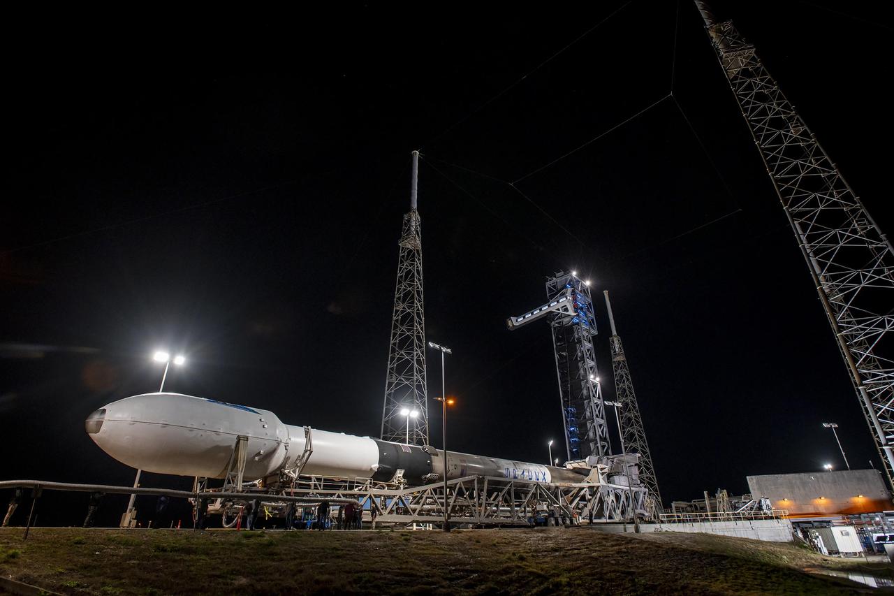 A SpaceX Falcon 9 rocket with NASA’s PACE (Plankton, Aerosol, Cloud, ocean Ecosystem) spacecraft encapsulated atop is rolled to the launch pad at Space Launch Complex 40 at Cape Canaveral Space Force Station in Florida on Monday, Feb. 5, 2024. PACE is NASA’s newest earth-observing satellite that will help increase our understanding of Earth’s oceans, atmosphere, and climate by delivering hyperspectral observations of microscopic marine organisms called phytoplankton as well new data on clouds and aerosols. Liftoff of the PACE mission is set for no earlier than 1:33 a.m. EST on Tuesday, Feb. 6, 2024.