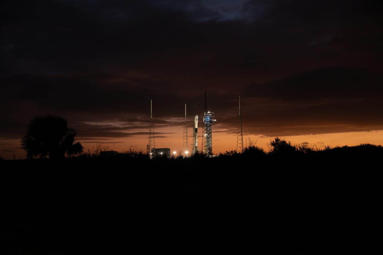 A SpaceX Falcon 9 rocket with NASA’s PACE (Plankton, Aerosol, Cloud, ocean Ecosystem) spacecraft stands vertical at Space Launch Complex 40 at Cape Canaveral Space Force Station in Florida on Tuesday, Feb. 6, 2024. PACE is NASA’s newest earth-observing satellite that will help increase our understanding of Earth’s oceans, atmosphere, and climate by delivering hyperspectral observations of microscopic marine organisms called phytoplankton as well new data on clouds and aerosols. The successful liftoff took place 1:33 a.m. EST Thursday, Feb. 8, 2024.